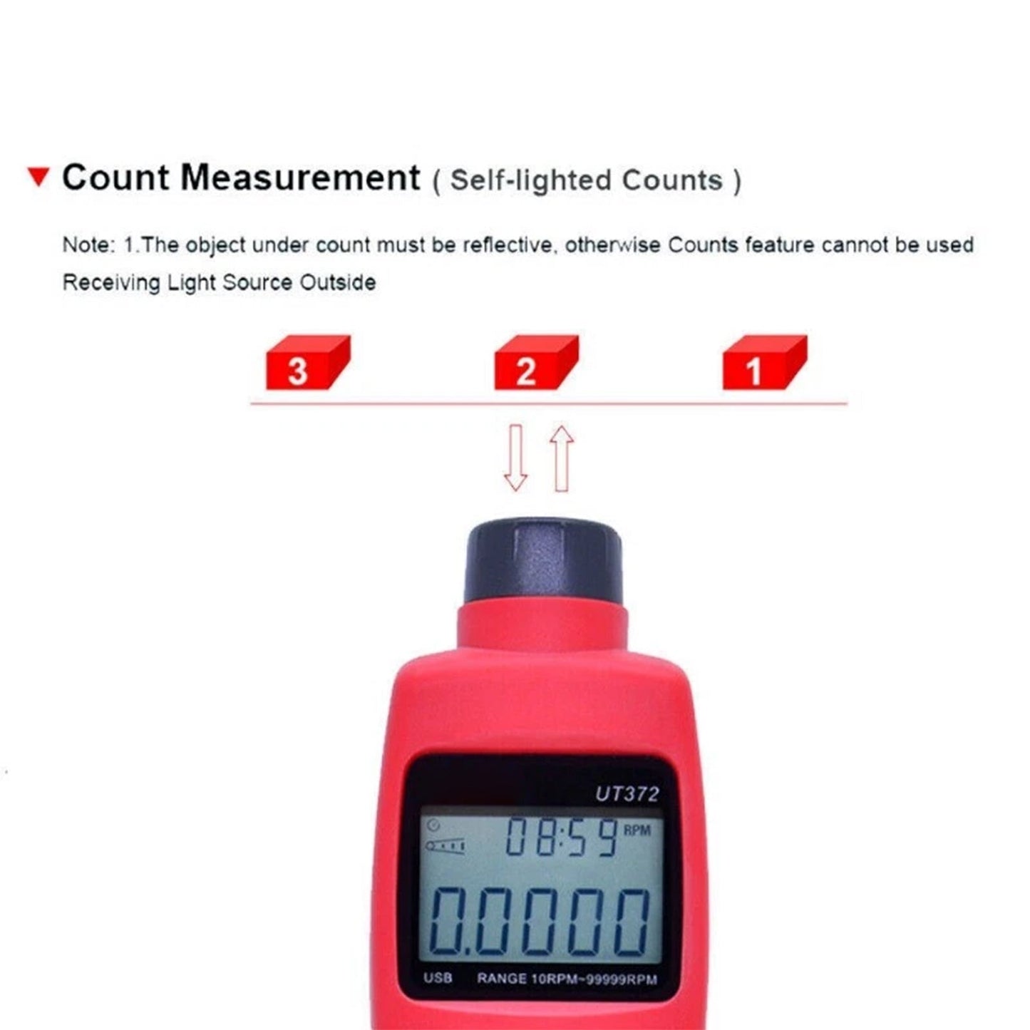 Tachimetro digitale laser senza contatto UT372, misuratore di velocità di rotazione fino a 99999 giri/min.
