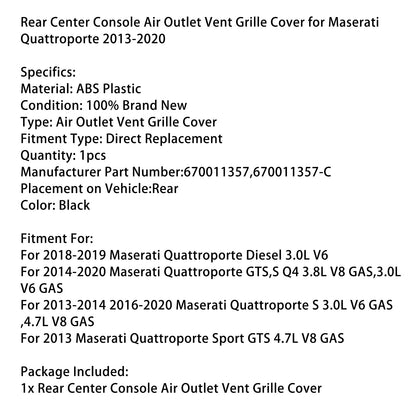 Copertura della presa d'aria della console centrale posteriore per Maserati Quattroporte 2013-2020