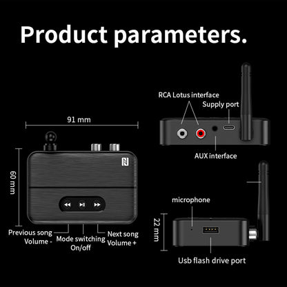 Ricevitore audio Bluetooth 5.4 NFC, amplificatore AUX/RCA, unità flash USB per riprodurre musica