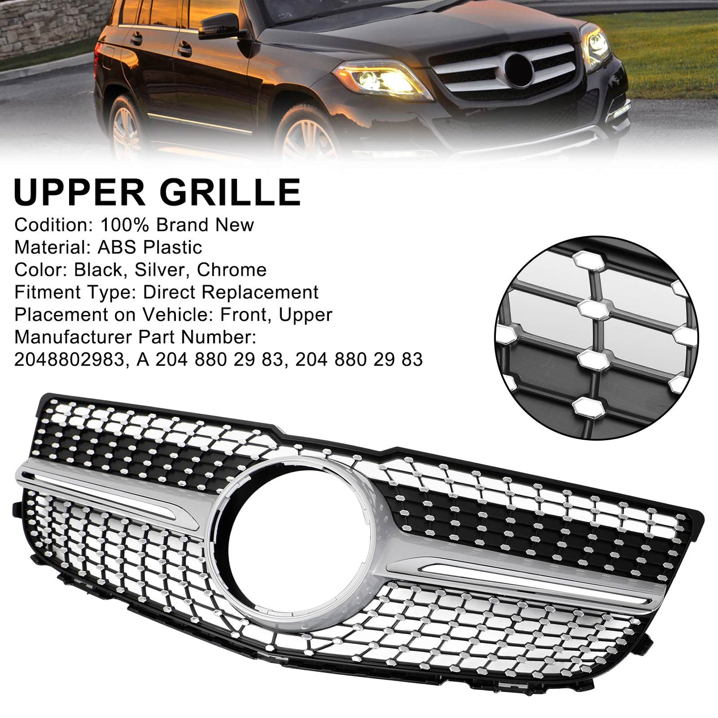 Per Mercedes Benz Classe GLK X204 2013-2015 Griglia per paraurti anteriore Diamond