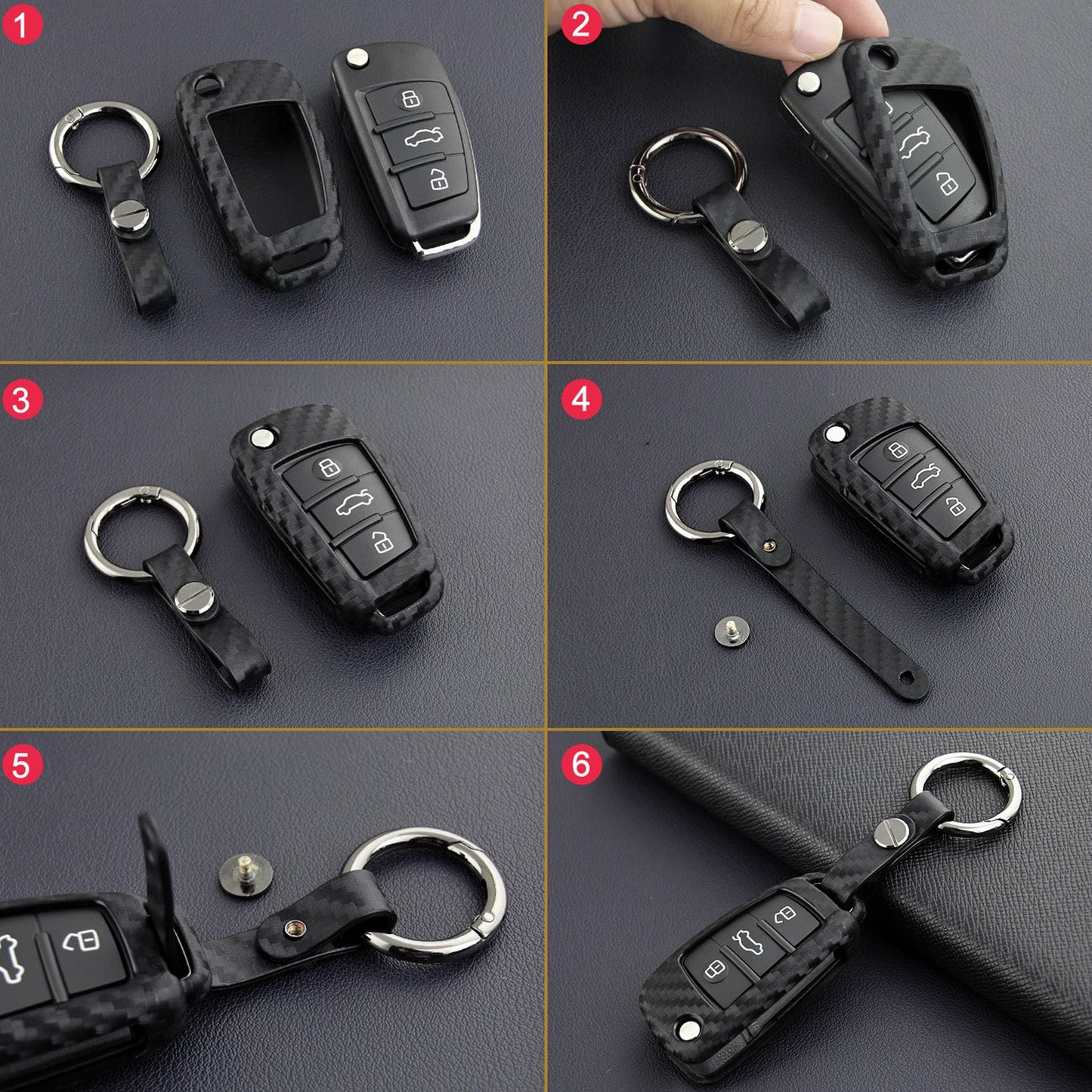 Custodia in pelle e silicone per chiave auto con fibbia per Audi