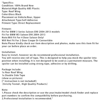 Spoiler posteriore per tetto e finestrino nero lucido per BMW Serie 3 Berlina E90 M3 Berlina E90 modelli 2004-2013
