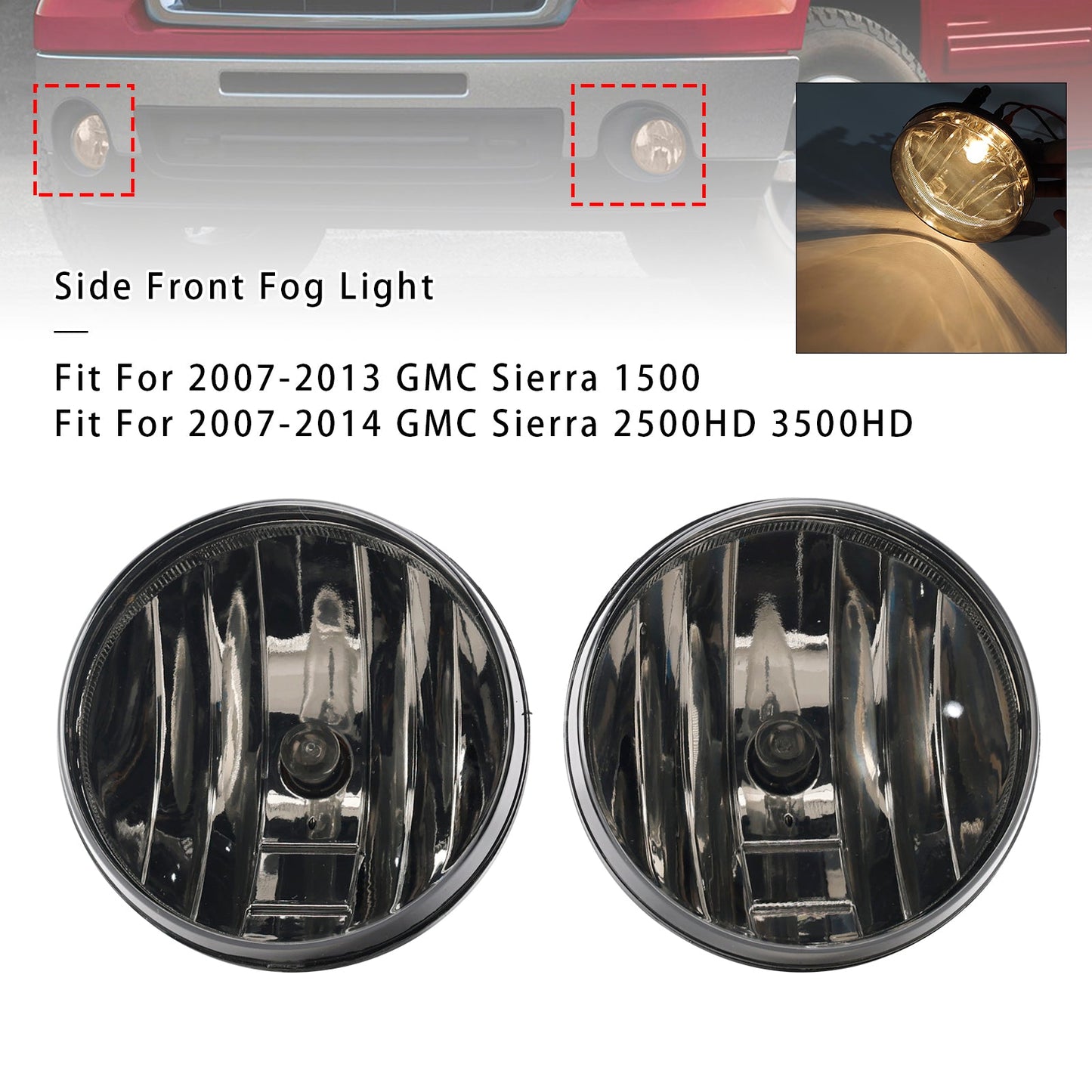 Coppia di fari fendinebbia anteriori con lampadine per GMC Sierra 1500 2007-2013