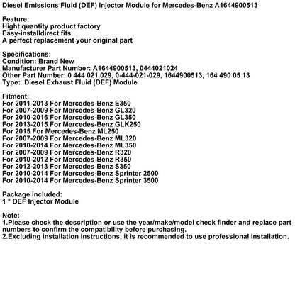 2010-2016 Per Mercedes-Benz GL350 Modulo iniettore per emissioni diesel (DEF) A1644900513