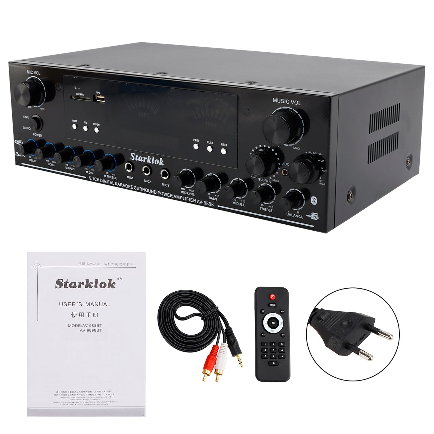 Bluetooth HiFi 2000W Stereo Power Amplificatore 5.1-Channel Subwoofer Amplifier