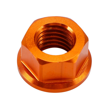 Confezione da 6 dadi flangiati per pignone posteriore in alluminio M10X1,5 mm arancioni per moto