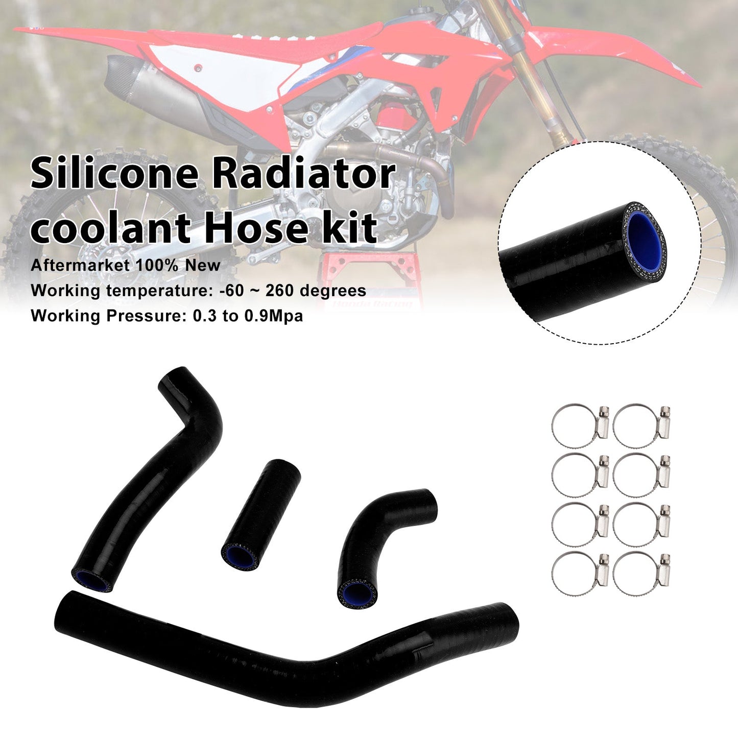 Kit di tubi flessibili in silicone per il liquido di raffreddamento del radiatore, compatibile con Honda CRF450R RX RWE 21-25