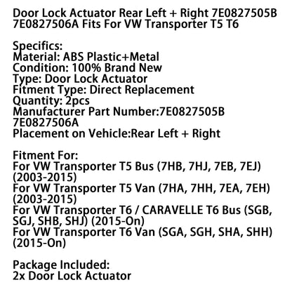 2X Attuatore serratura porta posteriore 7E0827505B 7E0827506A Adatto per VW Transporter T5 T6