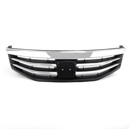 Black Chrome Front Upper Bumper Hood Grille Grill Per Honda Accord 2011-2012 4DR