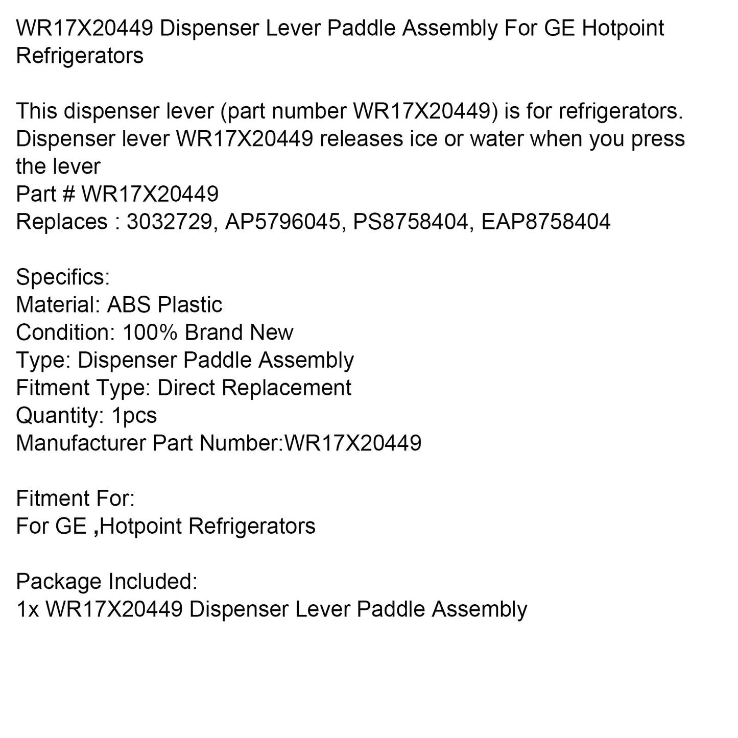 WR17X20449 Gruppo leva distributore per frigoriferi GE Hotpoint