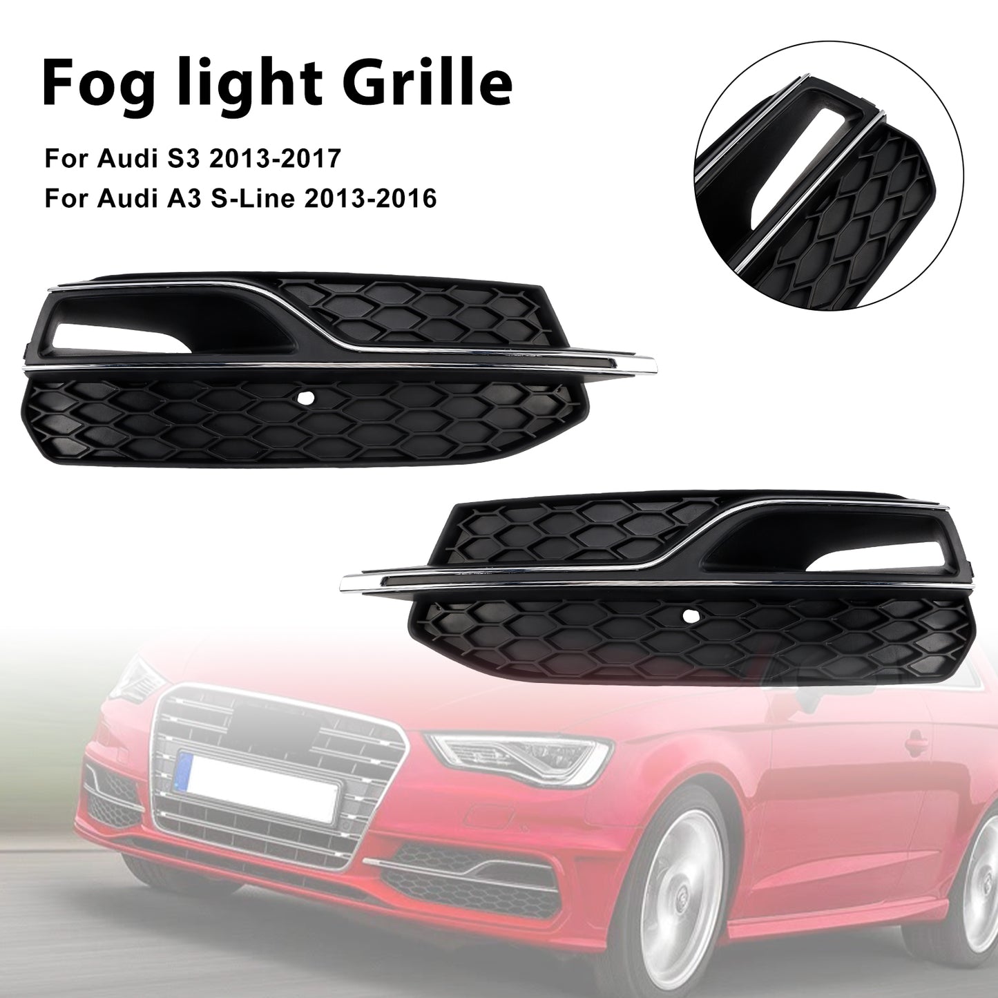 Front Lower Fog Light Cover Grill Grille Per AUDI A3 S3 S-Line 2013-2016