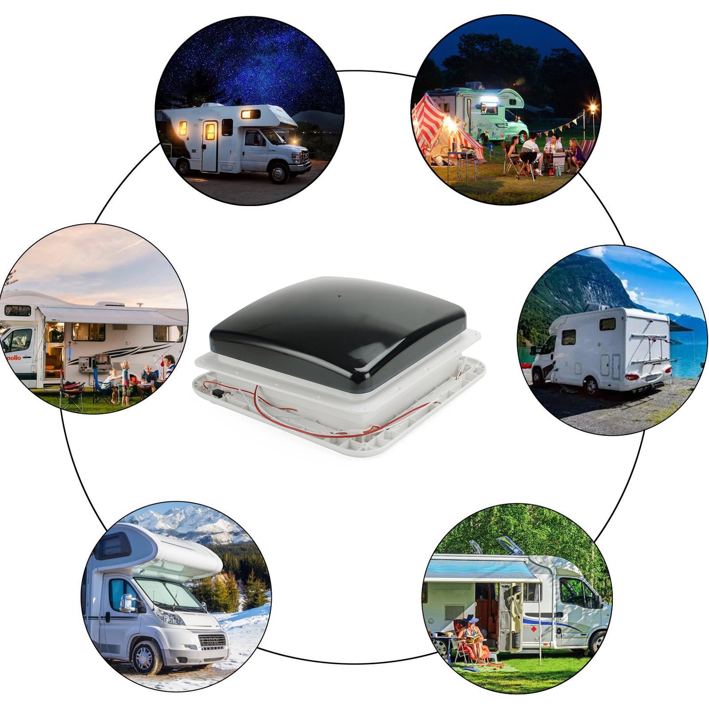 Ventilatore da tetto per camper da 11 pollici, motore a 3 velocità, lucernario da 12 V con luce a LED