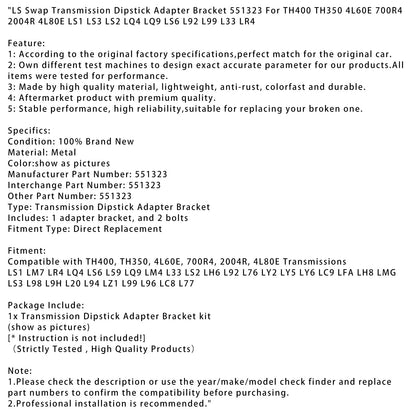 Staffa adattatore asta di livello trasmissione 551323 per TH400 TH350 4L60E 700R4 2004R