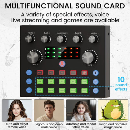 Scheda audio V8s, set di schede audio per live, podcast, registrazioni, canto, streaming e giochi.