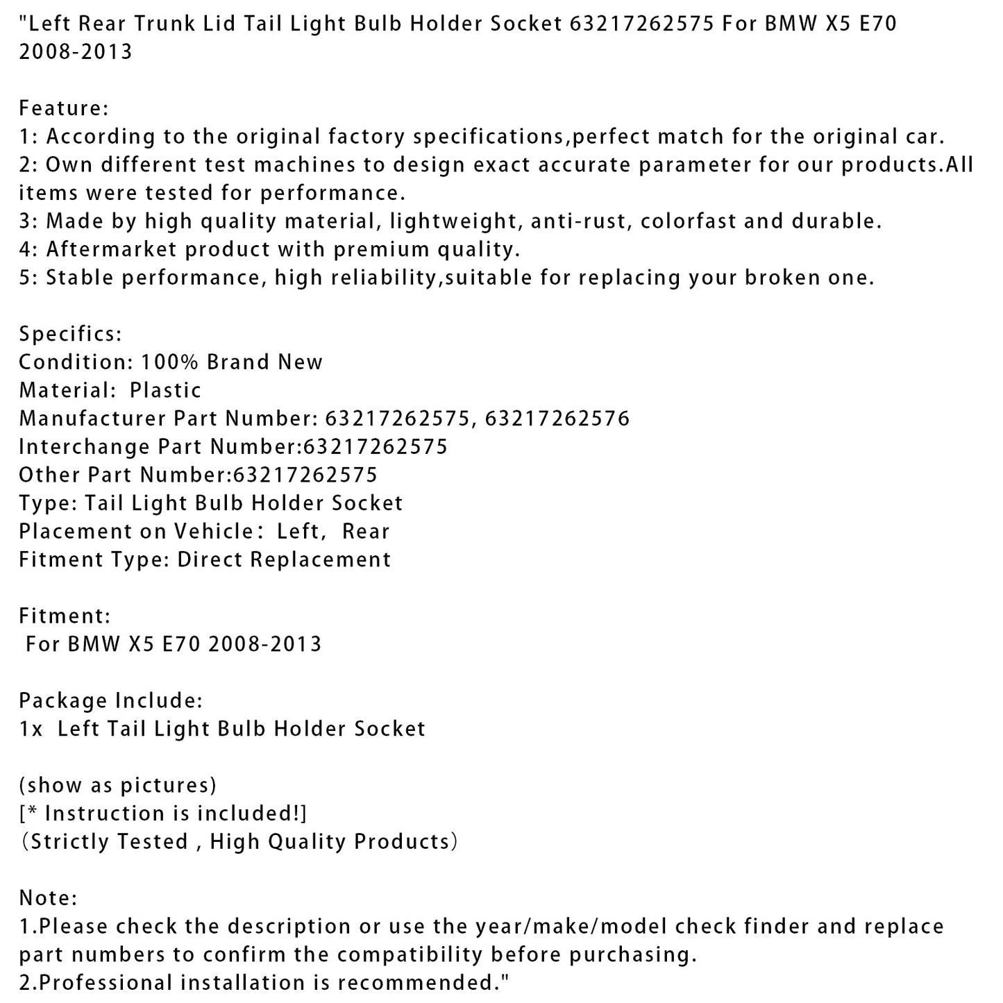 Supporto per lampadina fanale posteriore sinistro del bagagliaio BMW X5 E70 2008-2013