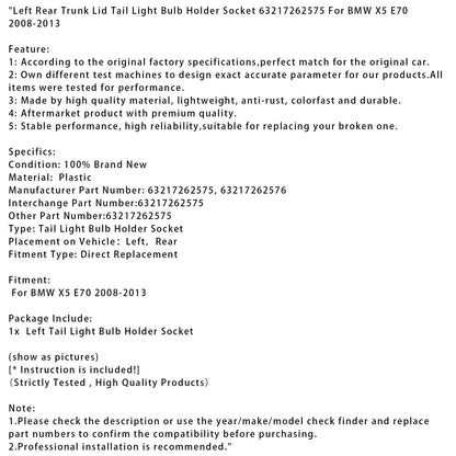 Supporto per lampadina fanale posteriore sinistro del bagagliaio BMW X5 E70 2008-2013