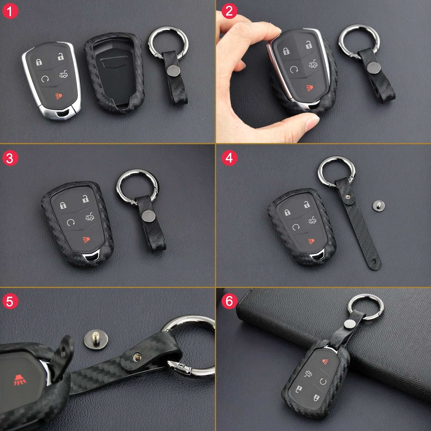 Custodia in pelle e silicone per chiave auto con fibbia per Cadillac