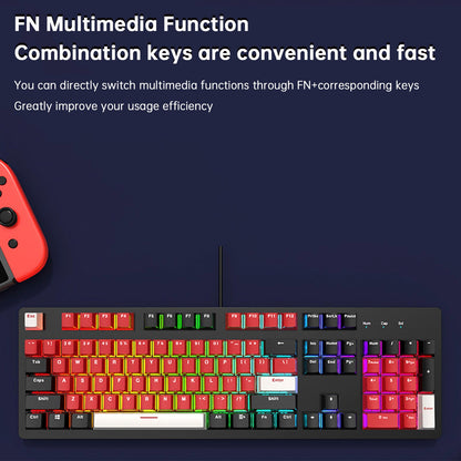 Tastiera da gioco meccanica cablata con interruttore lineare da 104 tasti e luce RGB con interruttore blu