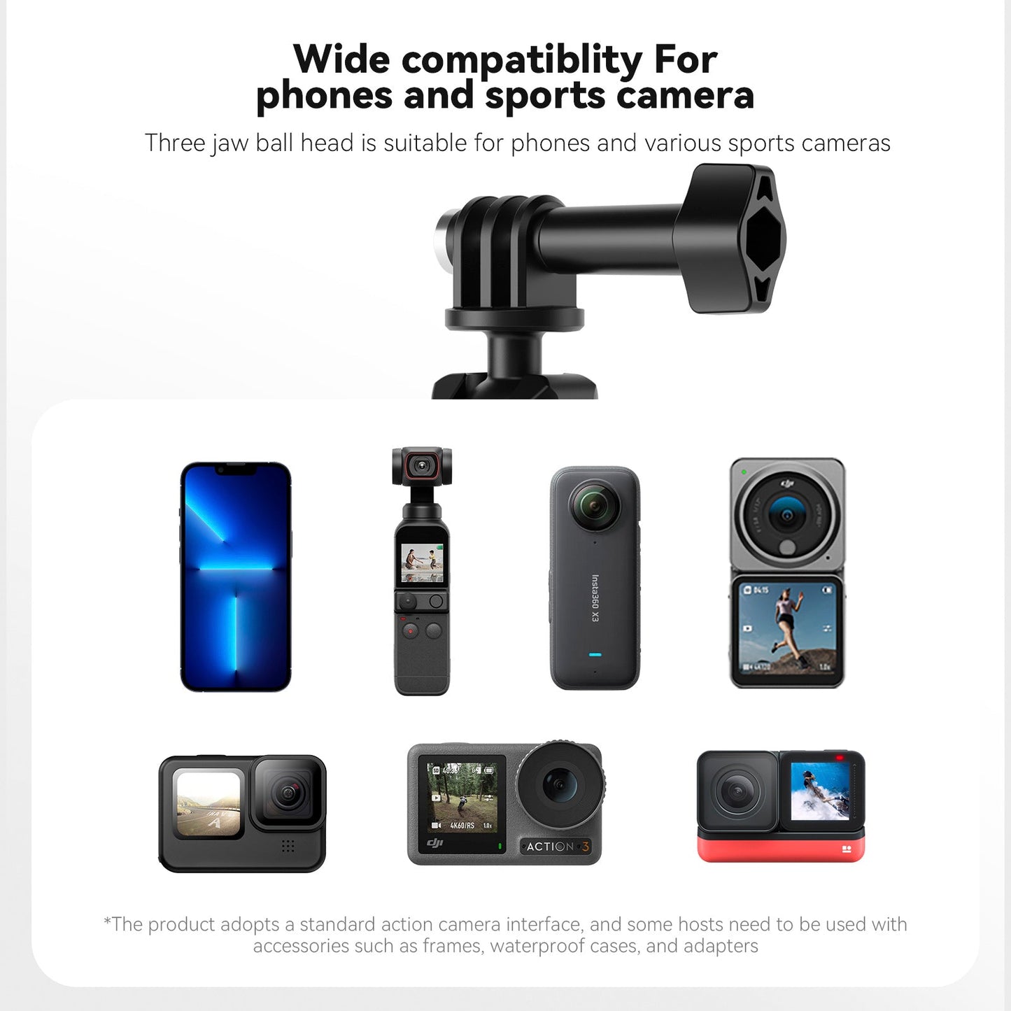 Supporto universale leggero e resistente con ventosa per Dji Gopro13/Insta 360 Go3