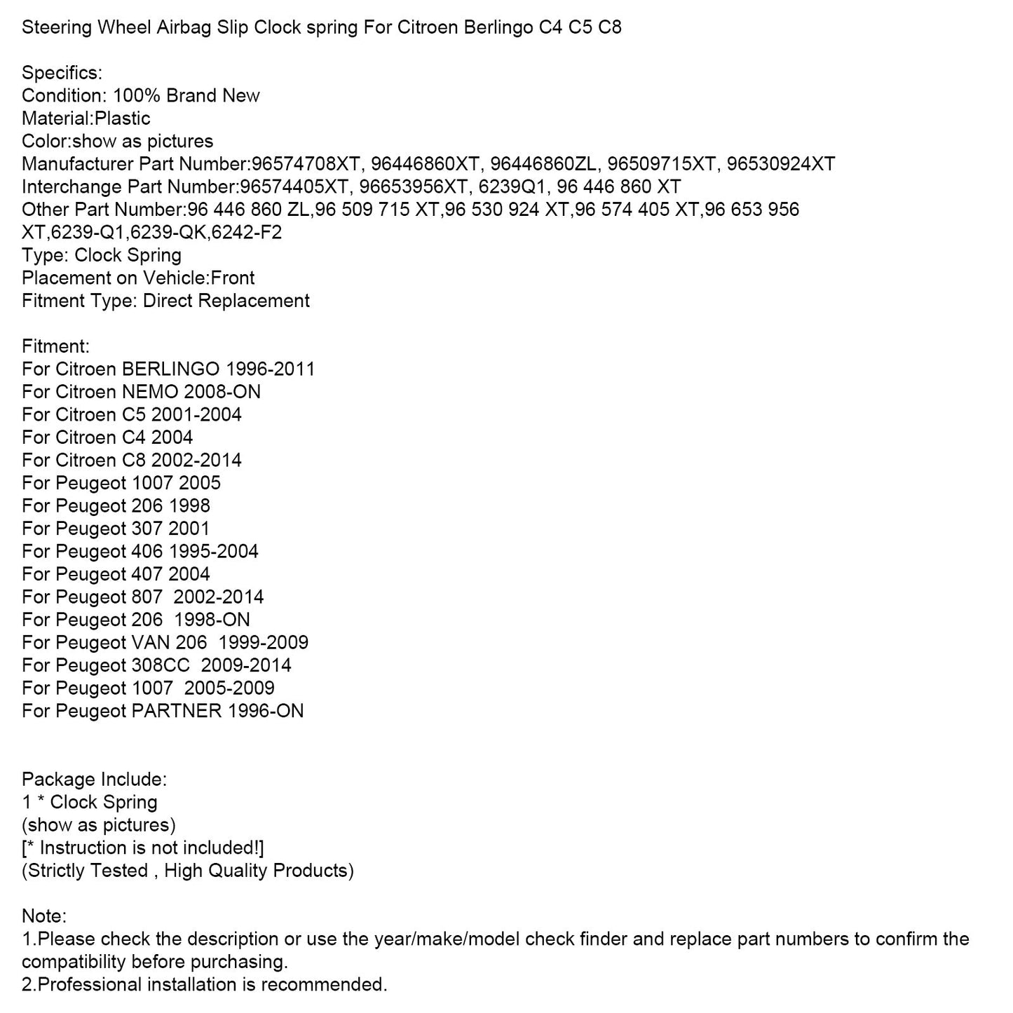 Molla di slittamento dell'airbag del volante per Citroen Berlingo C4 C5 C8