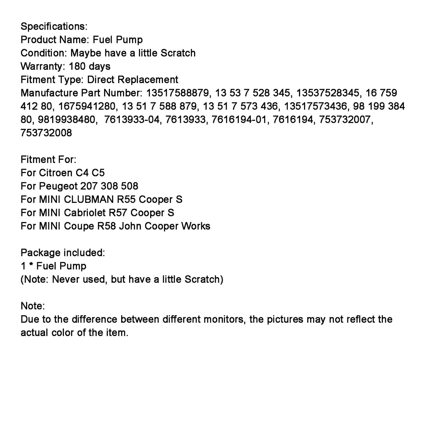 MINI Cabriolet R57 Cooper S Pompa carburante ad alta pressione 1675941280 13517588879 9819938480