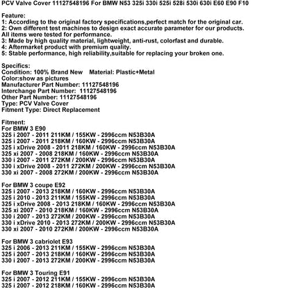 BMW N53 325i 330i 525i 528i 530i 630i E60 E90 Coperchio valvola PCV 11127548196