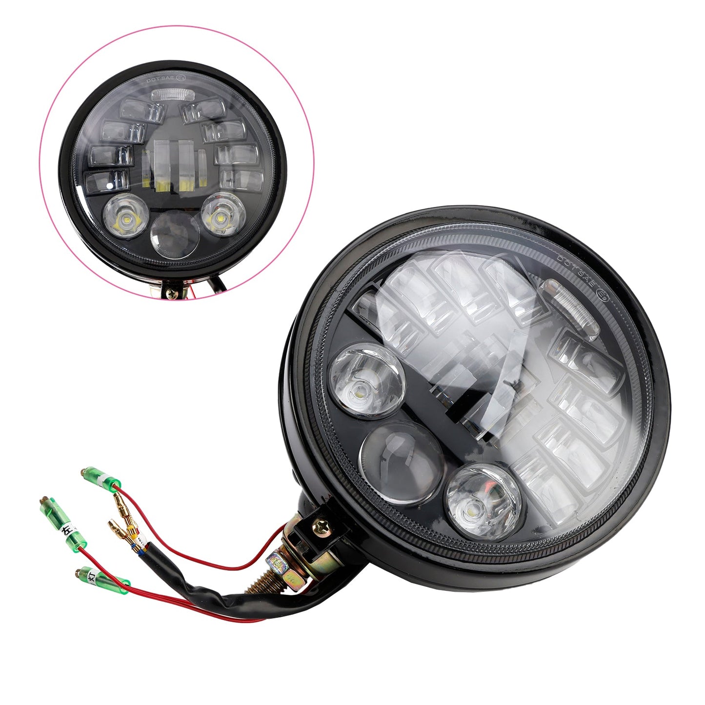 Faro anteriore da 5,75"" universale multifunzionale nero n. 82 per moto