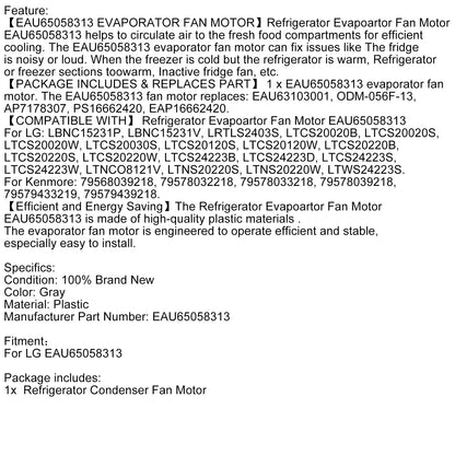 Accessori di ricambio per il motore della ventola dell'evaporatore del frigorifero per LG EAU65058313