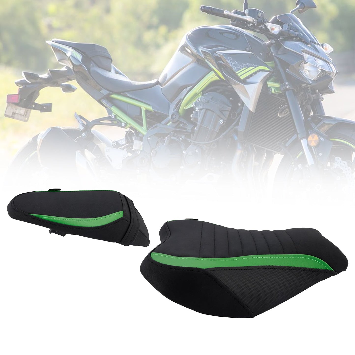 Sella completa imbottita per pilota e passeggero per Kawasaki Ninja Z900 2017-2024, colore nero.