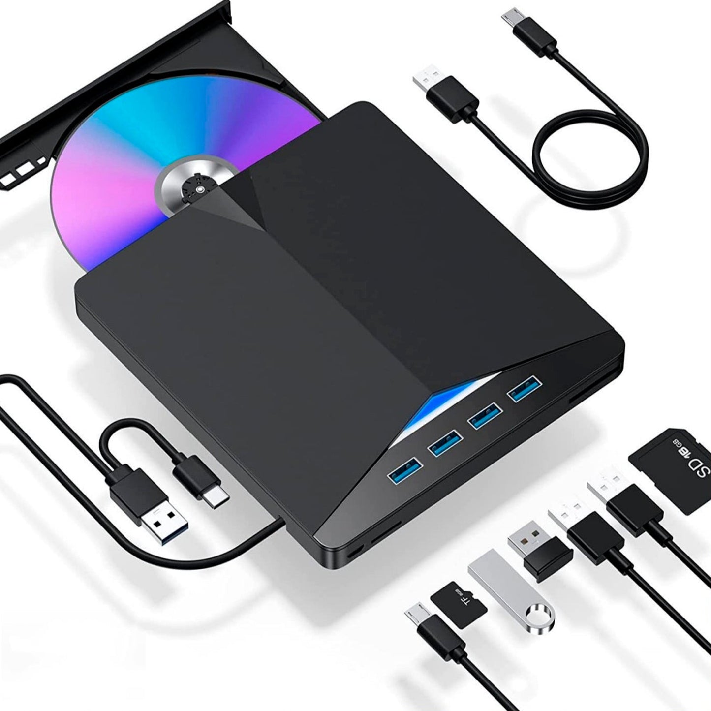 Masterizzatore BD 7 in 1 esterno USB 3.0, lettore DVD, CD, registratore 3D, lettore di film.