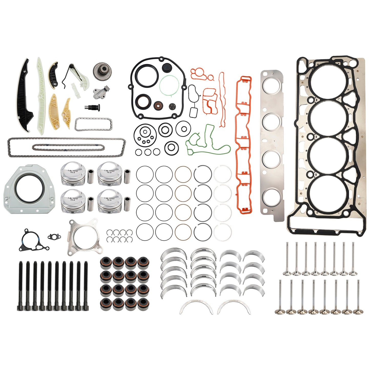 20065.2011 AUDI A3 (8P) 1.8 TFSI BYT BZB CDAA Kit di revisione e ricostruzione dei pistoni del motore 06H107065CP 06H109509Q