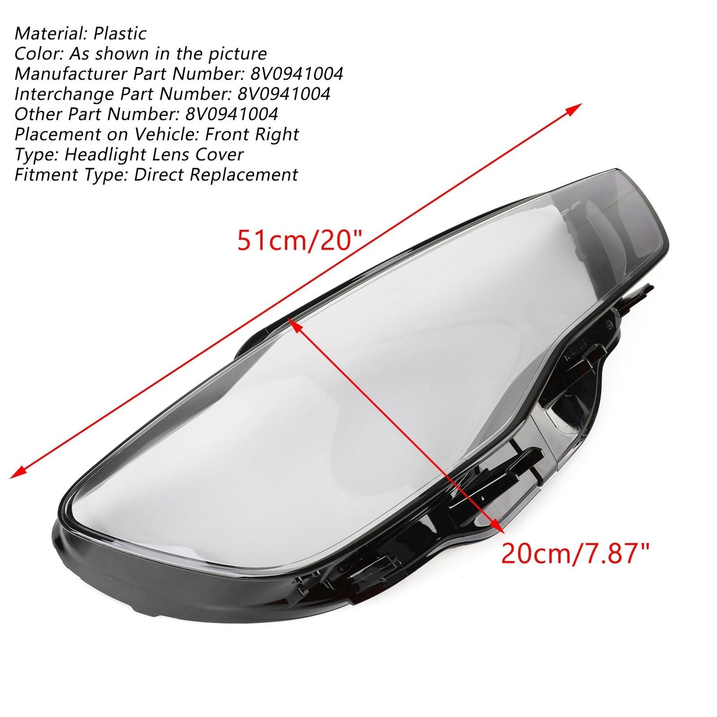 Per Audi A3 2013-2016 Chiaro Copertura faro Lente faro 8V0941004 8V0941003