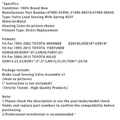 Valvola di rilevamento del carico del freno con gruppo molla per Toyota 4Runner Hilux 1995-2015