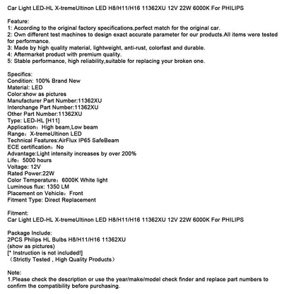 Luce auto LED-HL X-tremeUltinon LED H8/H11/H16 11362XU 12V 22W per PHILIPS