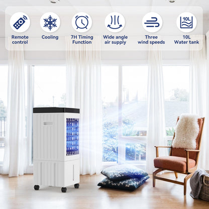 Condizionatore d'aria evaporativo portatile da 10 litri, raffrescatore evaporativo 3 in 1 con ventola e umidificatore con telecomando