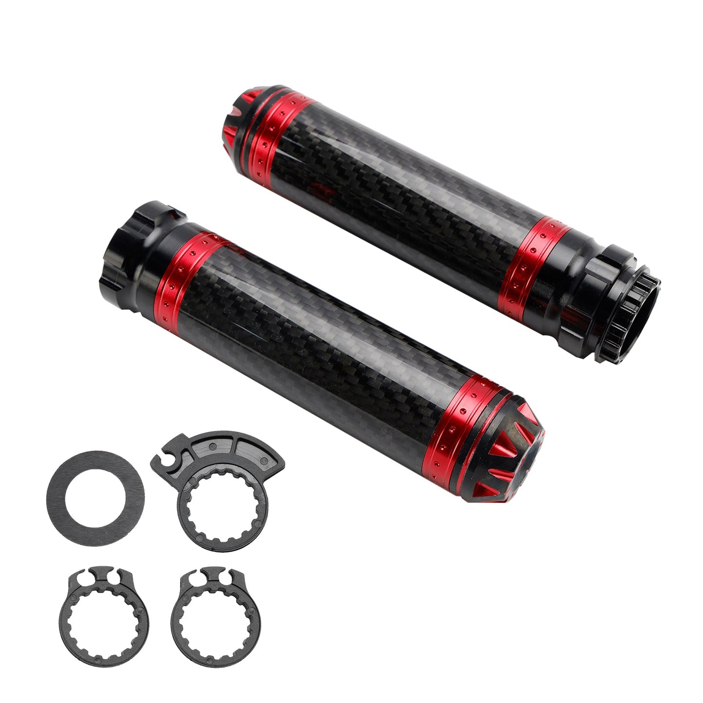 Manopole per manubrio moto da 7/8""/22 mm in carbonio, universali, verdi, per moto, argento