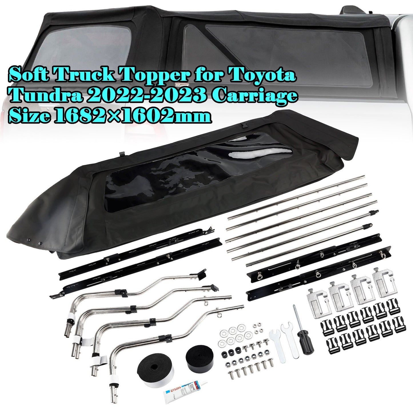 Copertura morbida per camion Toyota Tundra Carriage 2022-2023, dimensioni 1682×1602 mm
