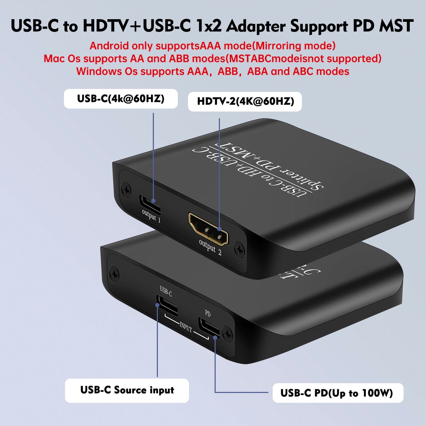 Adattatore 4K60TYPE-C a HDMI+TYPE-C Splitter di alimentazione per display diversi