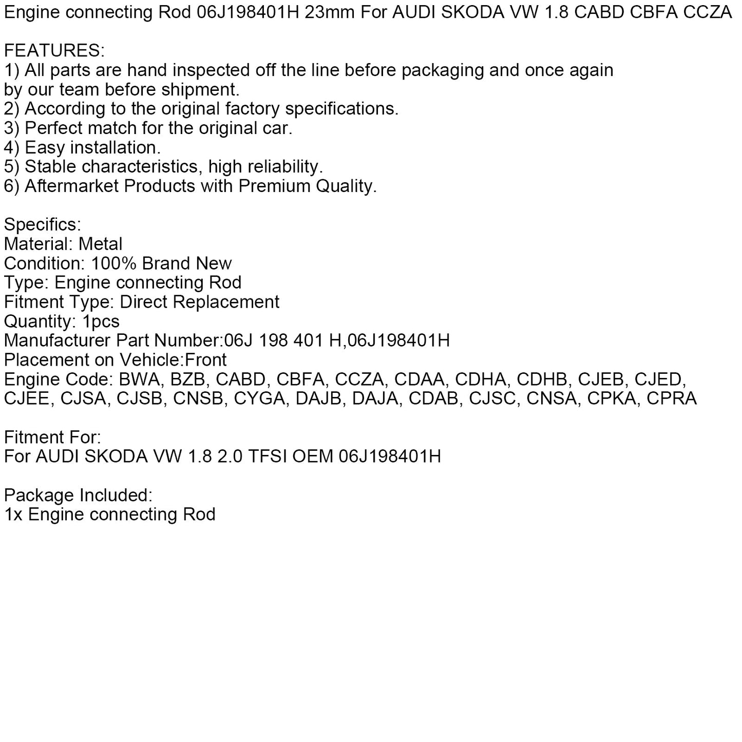 Biella motore 06J198401H 23mm per AUDI SKODA VW 1.8 CABD CBFA CCZA