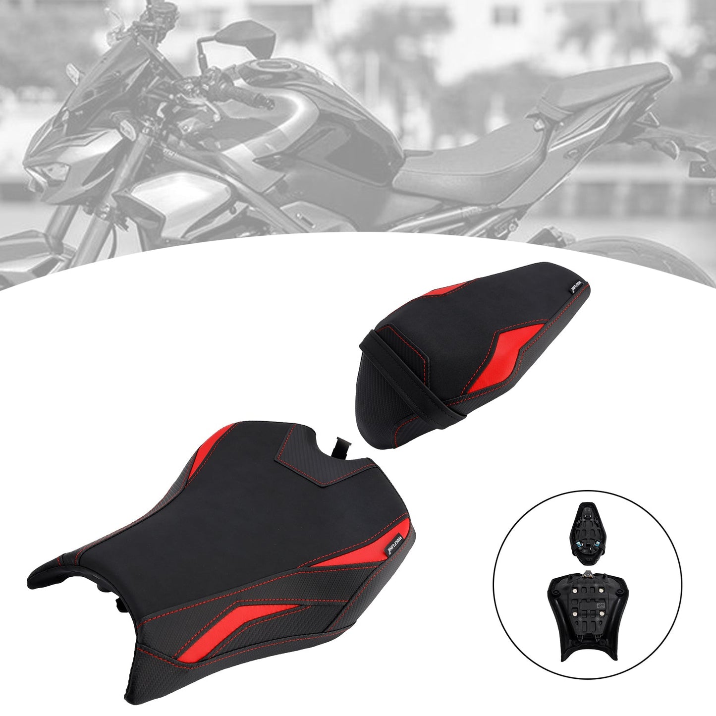 2025 - Kit cuscini passeggero anteriore e posteriore Raider per Kawasaki Z900 Zr900-F, colore rosso.