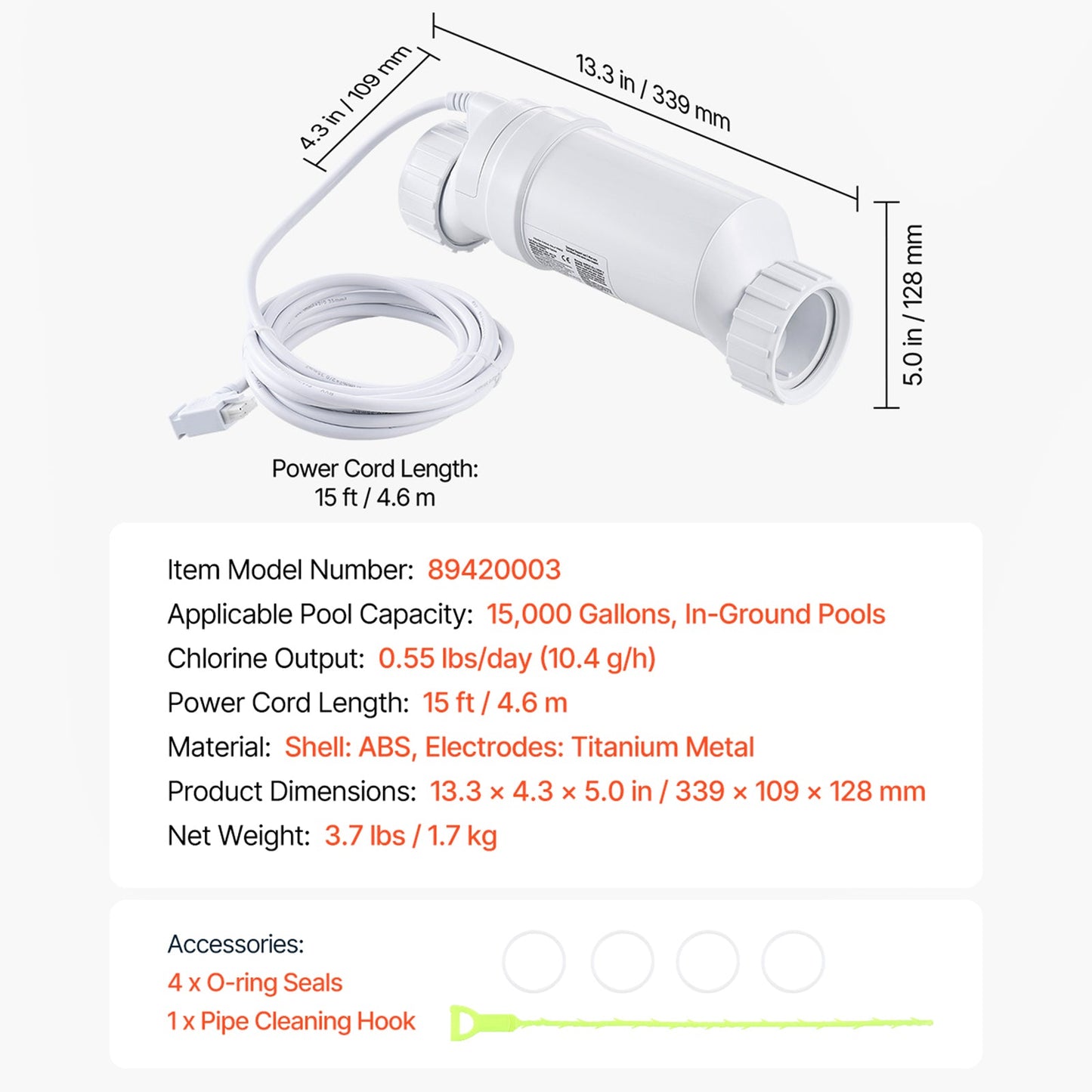 Generatore di cloro salino 20CELL-15/89420001 da 40.000 galloni per piscina