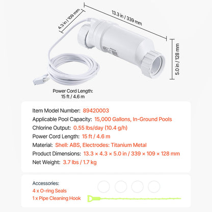 Generatore di cloro salino 20CELL-15/89420001 da 40.000 galloni per piscina