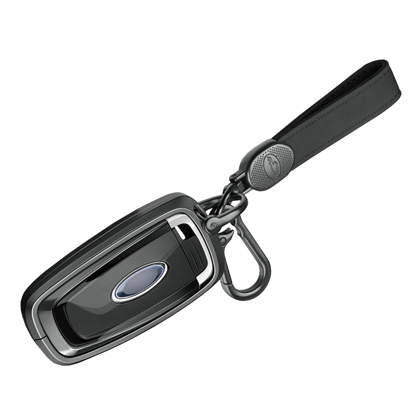 Custodia per chiave auto in TPU nero con fibbia, in lega di alluminio, per Ford.