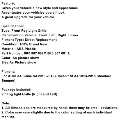 Griglia di copertura della lampada fendinebbia per paraurti Audi A4 S-line S4 2013-2015