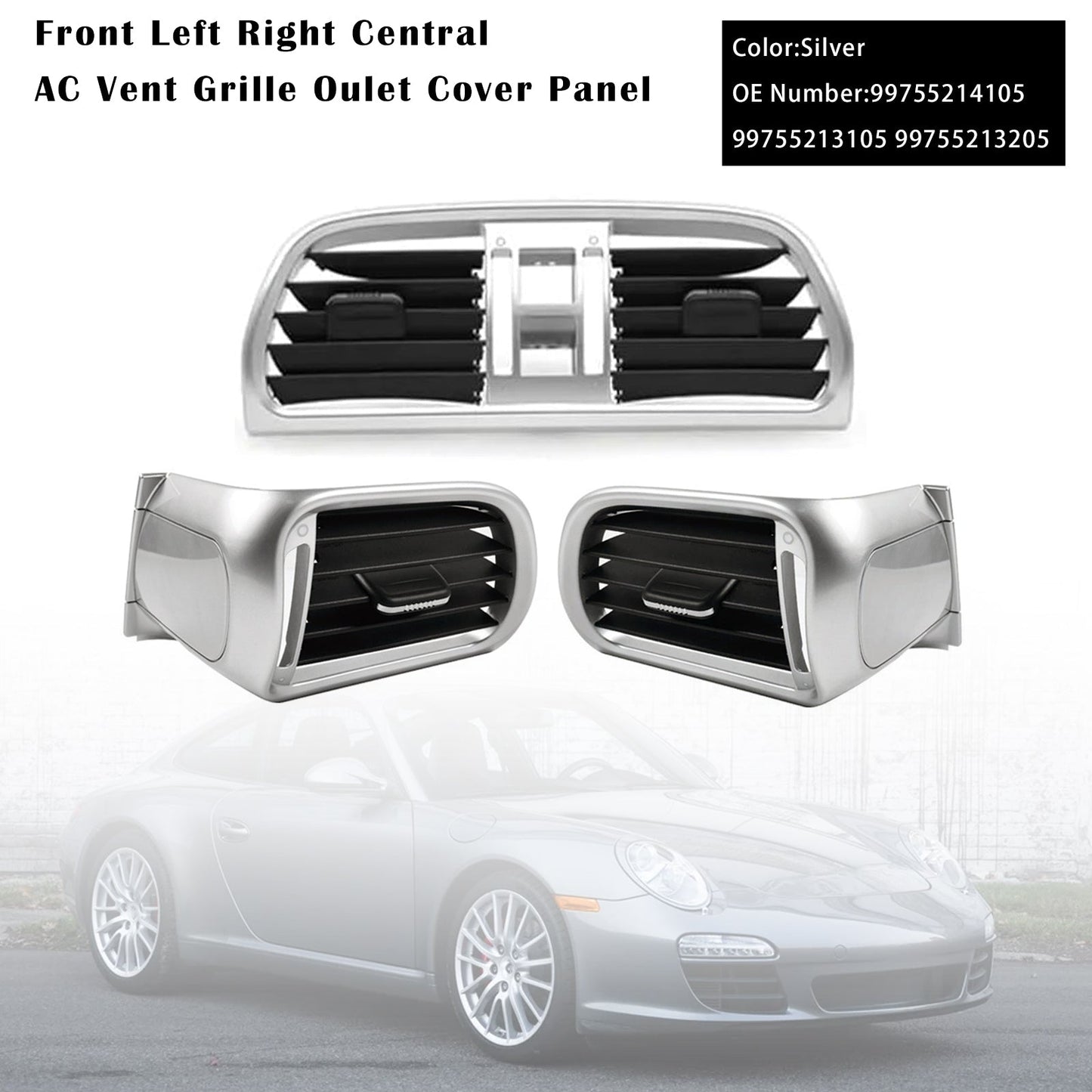 Copertura bocchetta aria condizionata centrale sinistra destra Porsche GT2 GT3 997 2004-2012, argento 99755214105 99755213105 99755213205