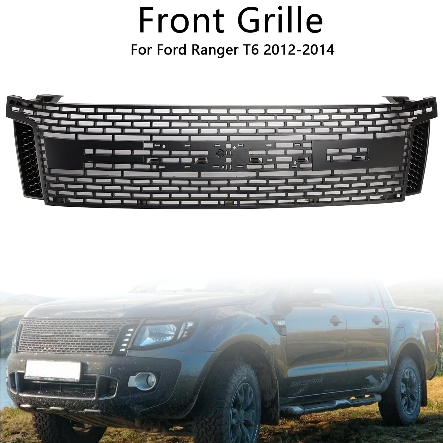 Griglia per paraurti anteriore nera opaca per Ford Ranger T6 PX1 2012-2014