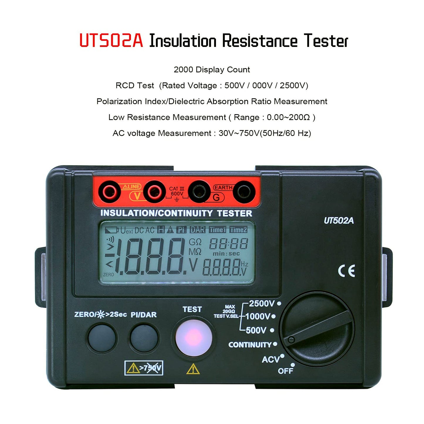UT502A 2500V Misuratore di resistenza di isolamento Tester di terra Megohmmetro Volt