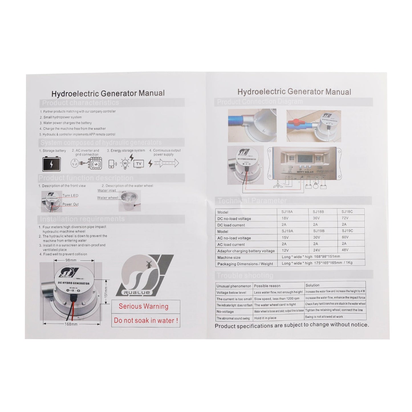 Generatore idroelettrico a turbina a flusso d'acqua DC18V/36V 36W/50W AC Generazione di energia