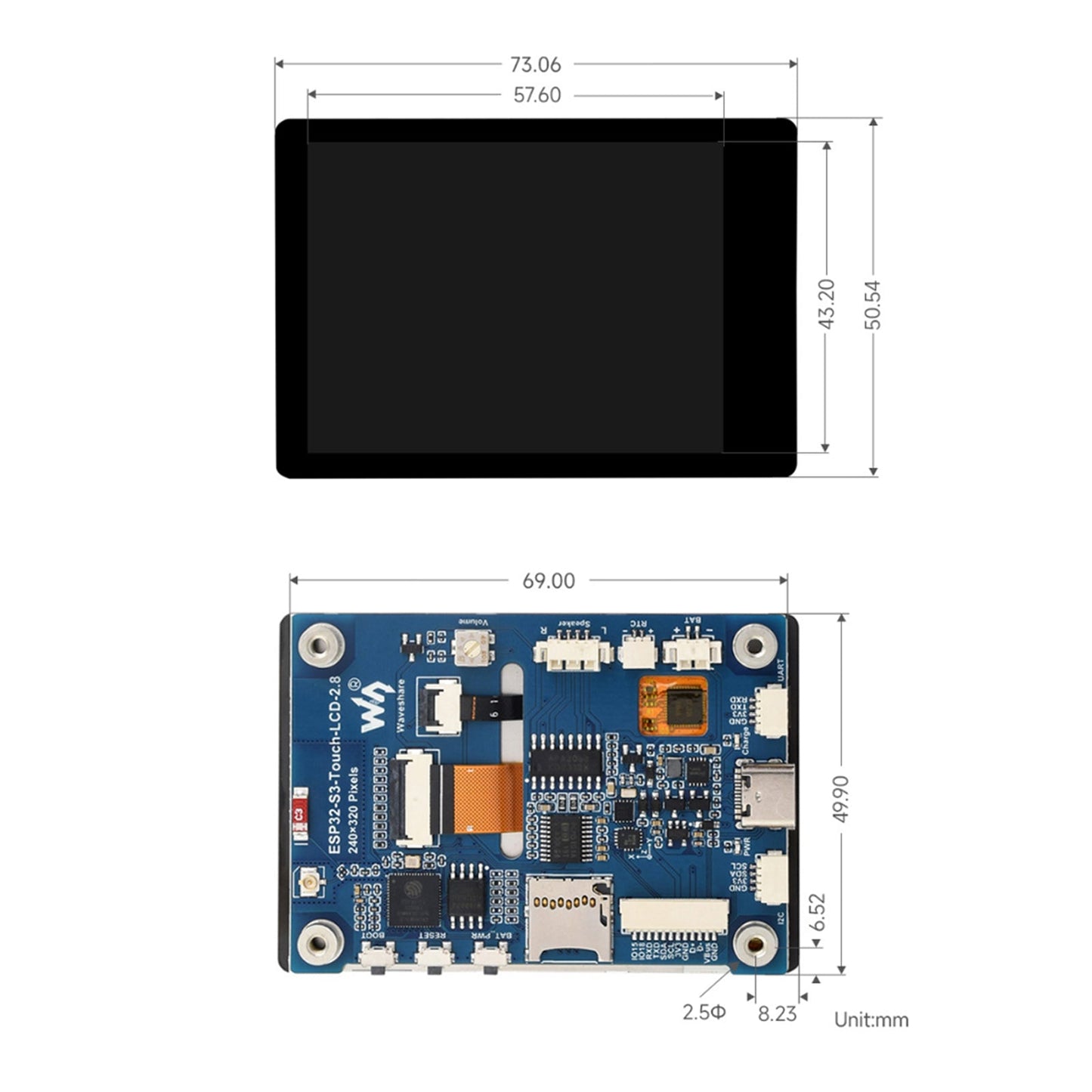 Scheda di sviluppo ESP32-S3 Schermo tattile capacitivo da 2,8 pollici Interfaccia SPI LVGL