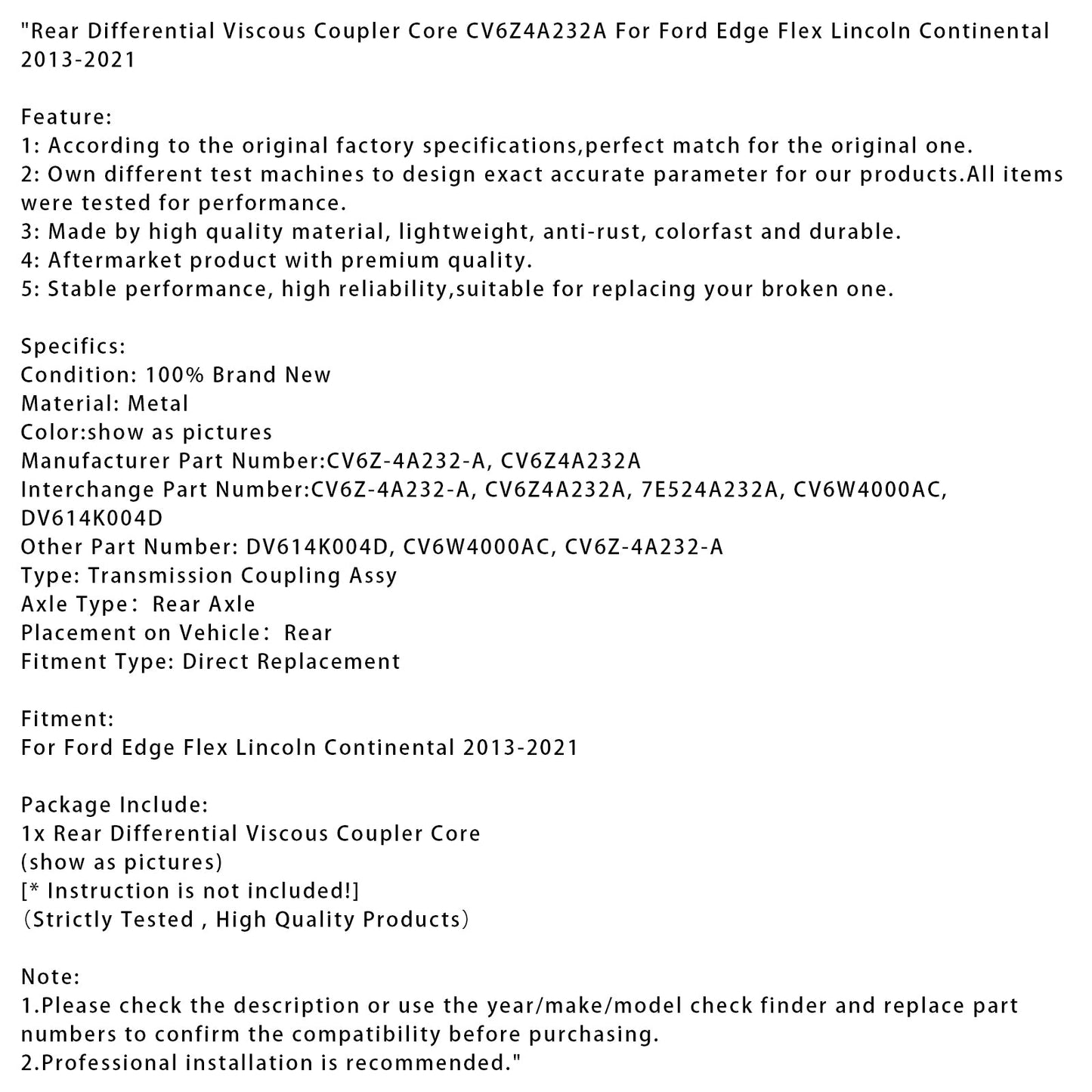 Nucleo del giunto viscoso del differenziale posteriore Ford Edge Flex Lincoln 2013-2021 CV6Z4A232A